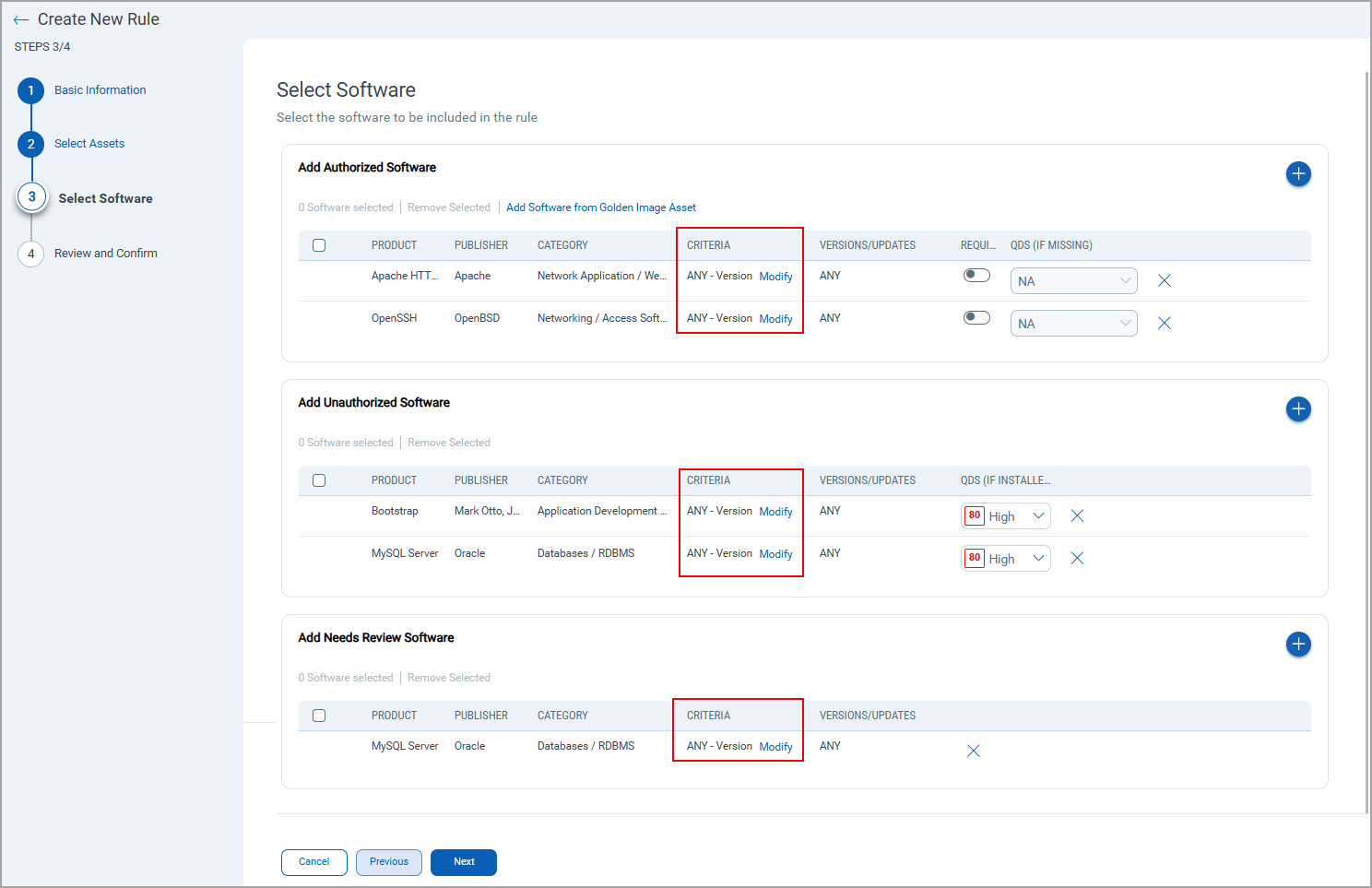 Select authorized, unauthorized, and needs review software.